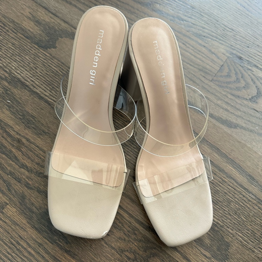 🔔Madden Girl Women's Clear and Beige Heels